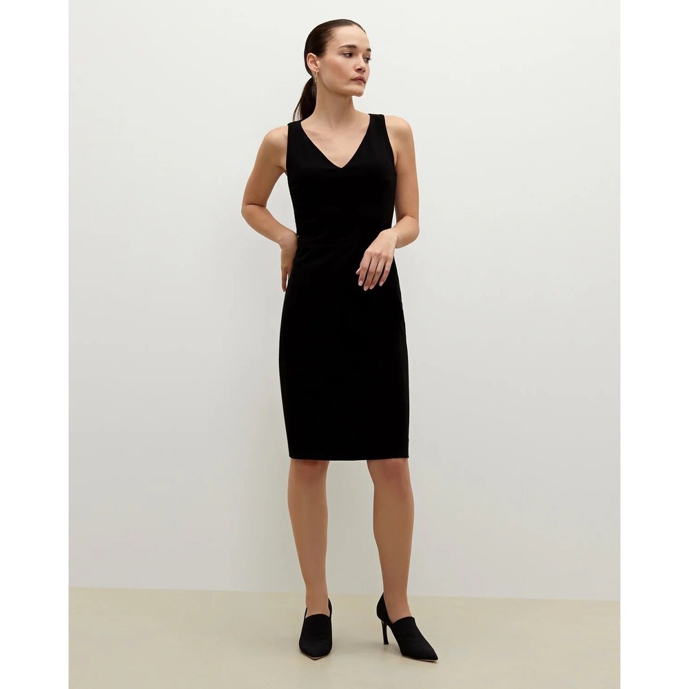 MM.LaFleur Rachel Dress Black V-Neck Sleeveless Sheath Ponte Knit Size 14 - Picture 11 of 12